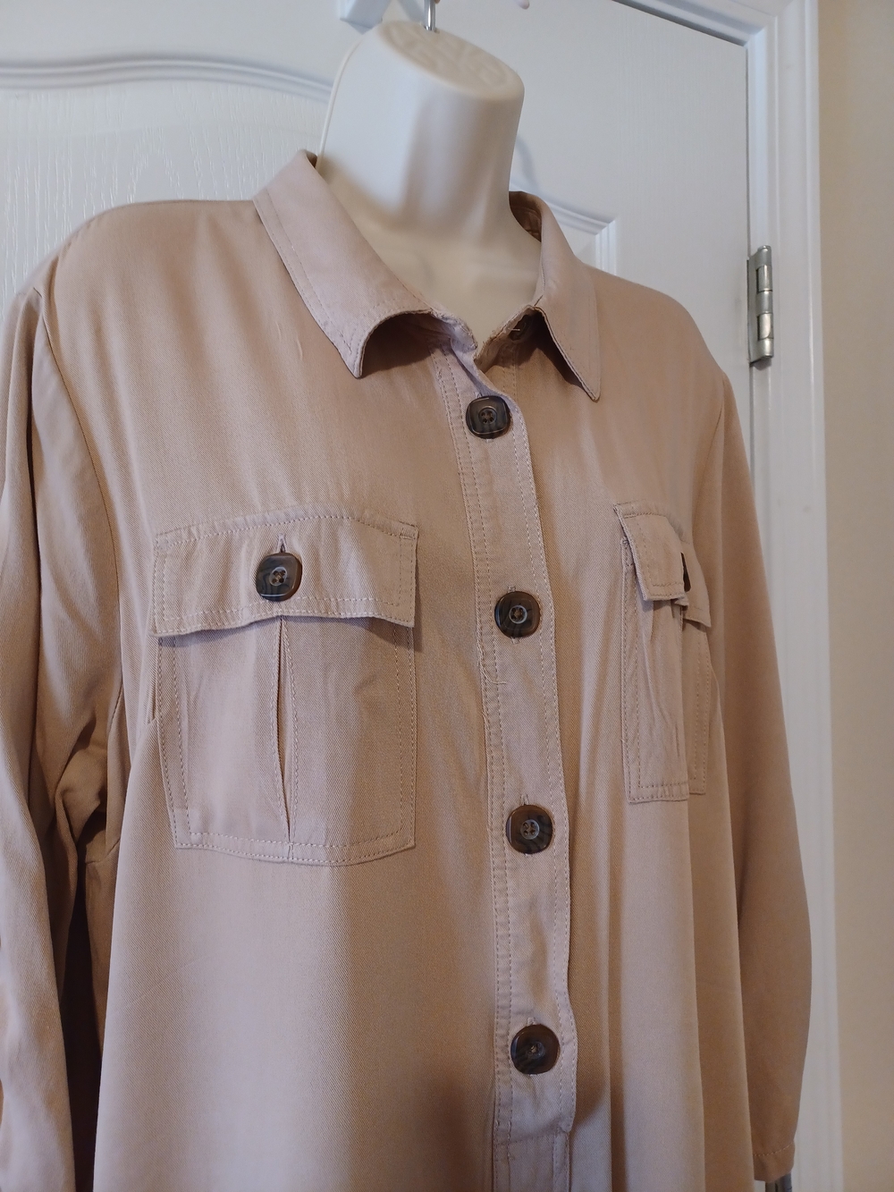 Beige Button-Front Midi Shirt Dress - Picture 5 of 12